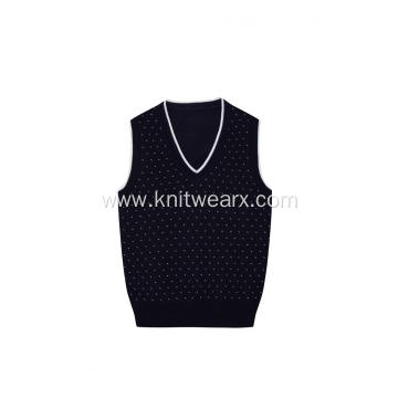 Boy's Knitted 100% Cotton Jacquard Spot School Vest